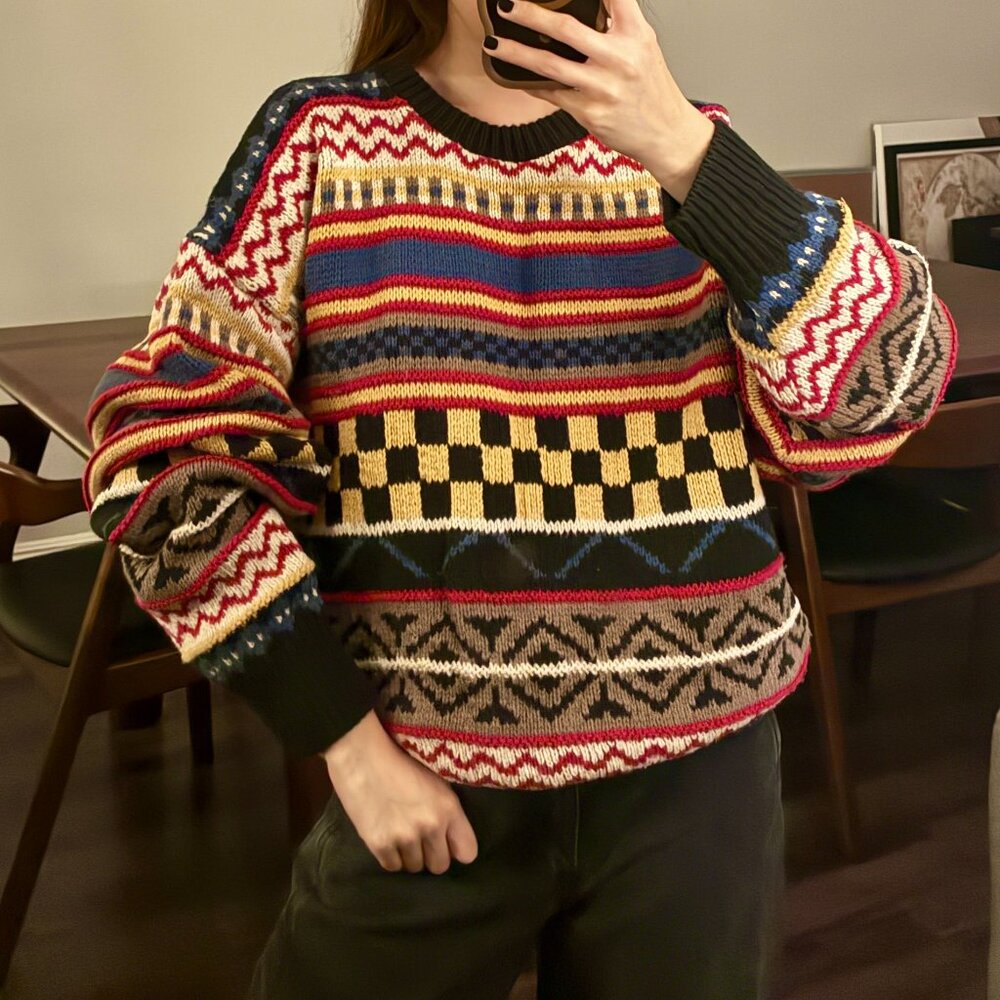 Vintage Checkered Oversized Sweater